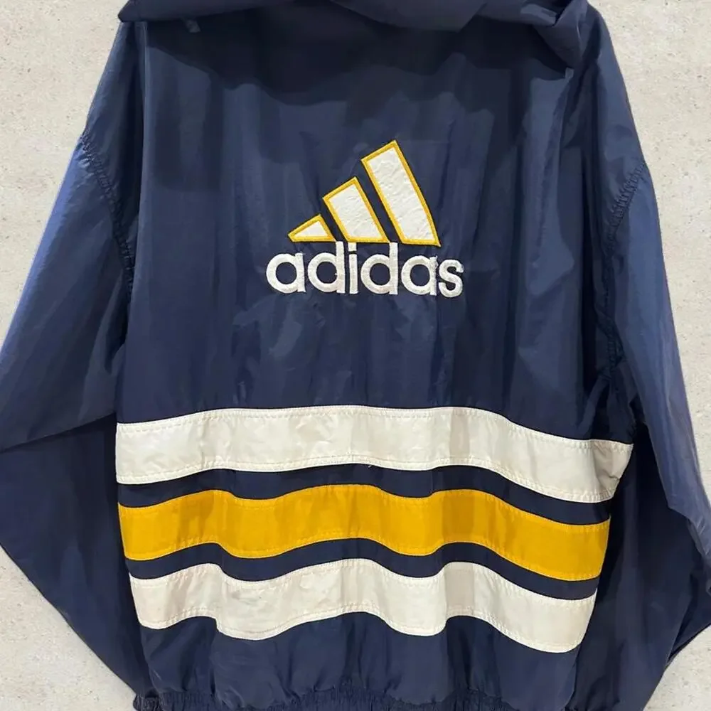 Vintage 90s Adidas Colorblock Hooded Windbreaker Jacket Navy Yellow size L